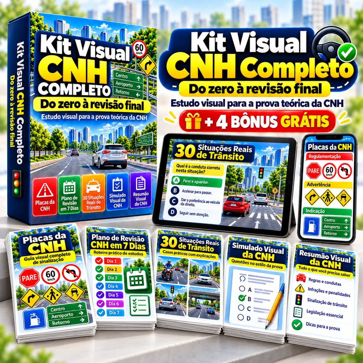 Kit Visual Descomplica CNH com materiais de placas e quatro bônus gratuitos